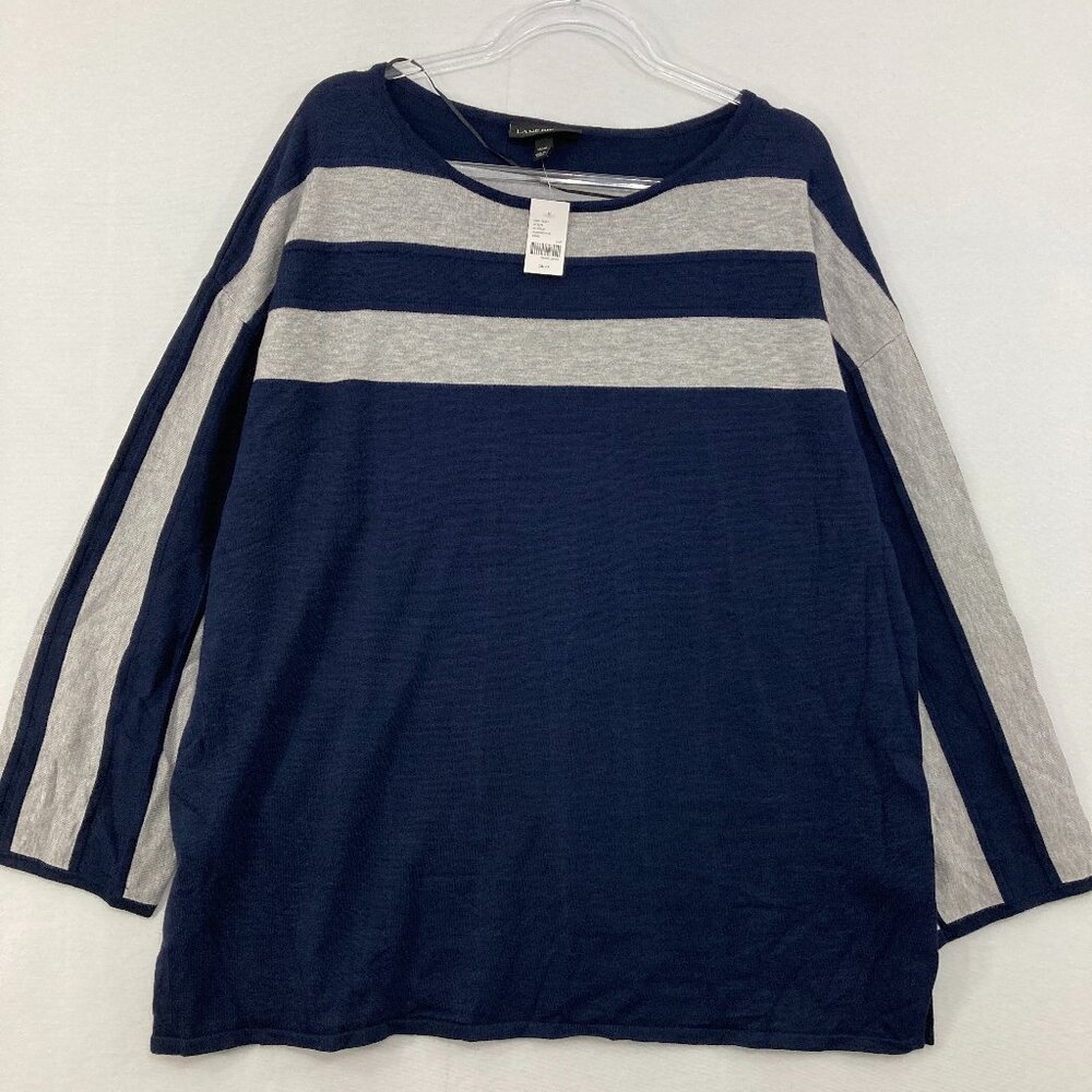 New Lane Bryant size 18/20 Navy Gray Striped Preppy Stretch Tight Knit Sweater‎
